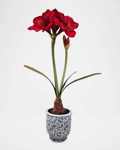 Winward Home Artificial Amaryllis Ceramic Pot In Multi