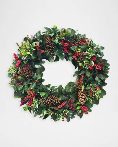 Winward Home Artificial Ilex & Pine Cone Wreath In Green