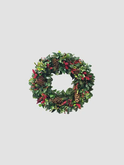 Winward Home Artificial Ilex/pine Cone Wreath In Green