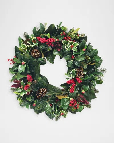 Winward Home Artificial Ilex/pinecone Wreath In Green