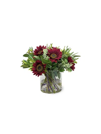 Winward Home Artificial Sunflower Arrangement In Glass Vase In Green