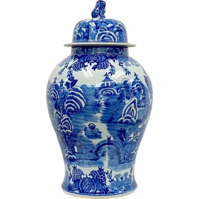 Winward Home Blue And White Ceramic Urn