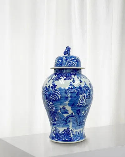 Winward Home Blue & White Chinoiserie Ceramic Urn