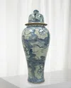 Winward Home Blue & White Floral Ceramic Jar In Blue/white