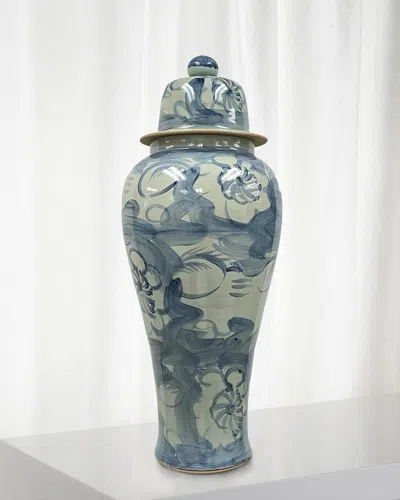 Winward Home Blue & White Floral Ceramic Jar In Blue/white