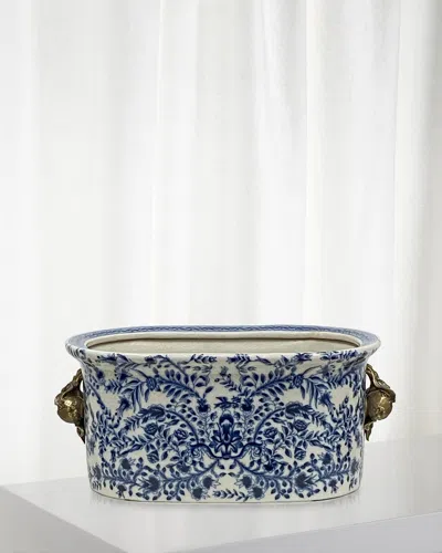 Winward Home Blue And White Oval Planter