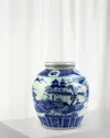Winward Home Ceramic Toile De Jouy Jar In Blue
