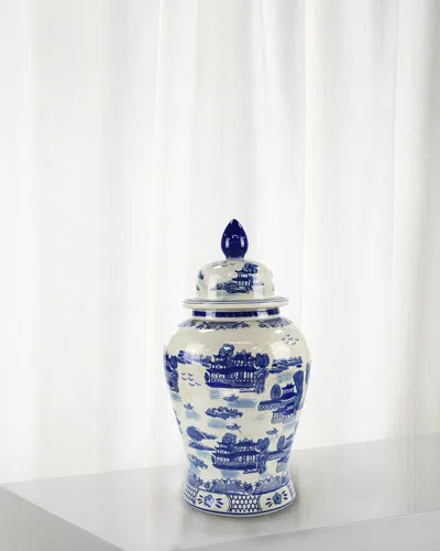 Winward Home Chinese Shanshui Jar - 25" In Blue/white