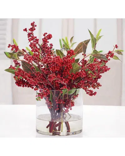 Winward Home Christmas Berry And Leaf In Vase In Red