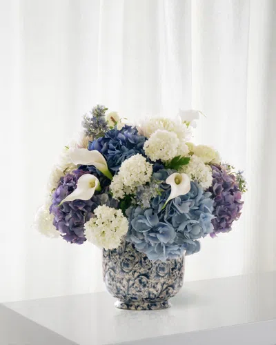 Winward Home Dahlia And Calla In Cache Pot In Blue/white