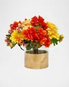 Winward Home Dahlia Bougainvillea 15" Faux Floral Arrangement In Golden Cylinder In Multi