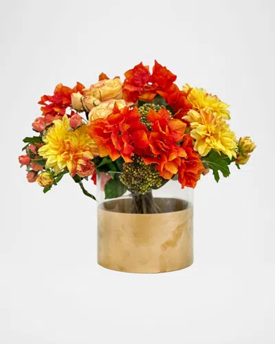 Winward Home Dahlia Bougainvillea 15" Faux Floral Arrangement In Golden Cylinder In Multi