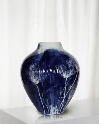 Winward Home Dandelion Vase, 14" In Blue/white