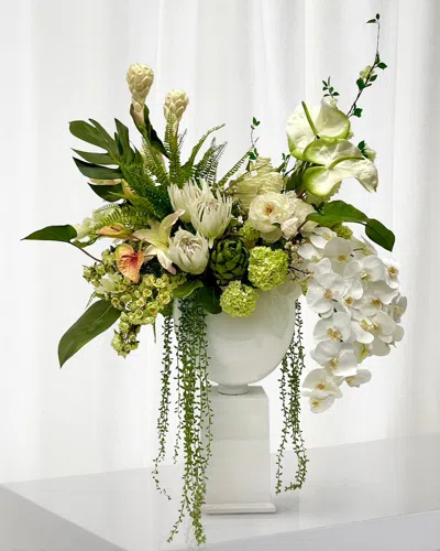 Winward Home Deluxe Tropical 52" Faux Floral Arrangement In Resin Pot With Stand In White/green