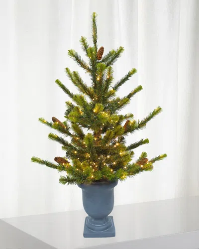 Winward Home Deluxe Village Mix Pine 3.5 & Apos; Potted Pre-lit Christmas Tree In Green