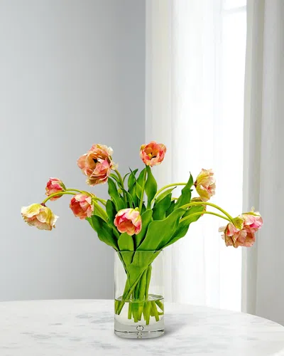 Winward Home Double Tulip With Leaves 22" Faux Floral Arrangement In Glass Cylinder In Multi