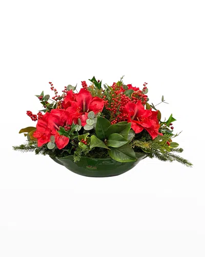 Winward Home Faux Amaryllis Berry Floral Arrangement In Basket In Multi