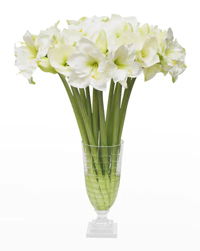 Winward Home Faux Amaryllis Floral Arrangement In Square Cut Vase In White