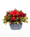 Winward Home Faux Amaryllis Holly Floral Arrangement In Planter In Blue