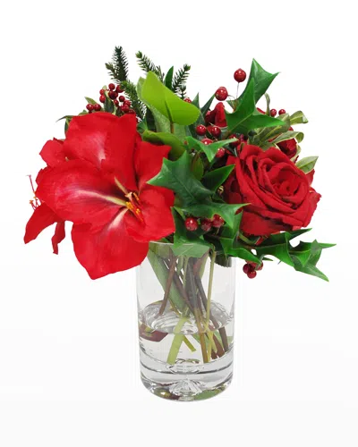 Winward Home Faux Amaryllis Rose Arrangement In Glass Vase In Black
