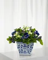 Winward Home Faux Anemones And Mulberries In Pot In Blue/white
