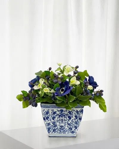 Winward Home Faux Anemones And Mulberries In Pot In Blue