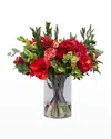 Winward Home Faux Camellia Amaryllis Floral Arrangement In Vase In Red/green