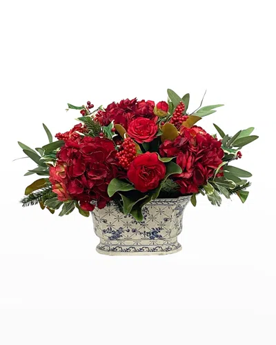 Winward Home Faux Camellia Holly Floral Arrangement In Vase In Red/green