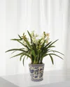 Winward Home Faux Cymbidium Orchids W/ Pot In Green/white