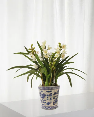 Winward Home Faux Cymbidium Orchids W/ Pot In Green