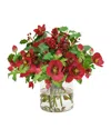 Winward Home Faux Hellebores Rose Floral Arrangement In Glass Vase In Multi