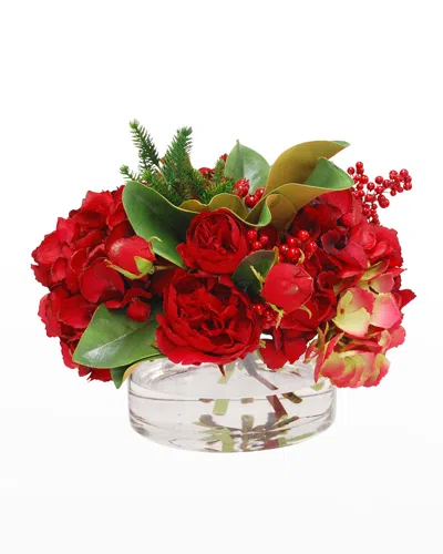 Winward Home Faux Hydrangea Mix Berry Floral Arrangement In Vase In Brown