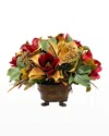 Winward Home Faux Magnolia Berry Floral Arrangement In Planter In Red/green
