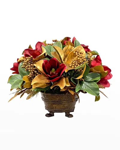 Winward Home Faux Magnolia Berry Floral Arrangement In Planter In Red/green