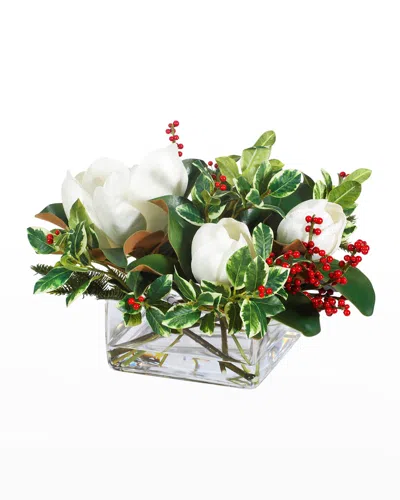 Winward Home Faux Magnolia Berry Floral Rectangular Centerpiece In Blue