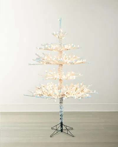 Winward Home Flocked Twig Pre-lit Led Pine Christmas Tree, 5' In White