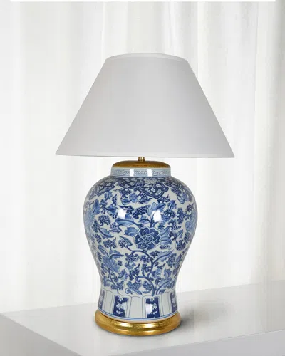Winward Home Floral Vase Lamp With Golden Accents In Blue