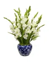 Winward Home Gladiolus Arrangement In Bowl Vase In Blue
