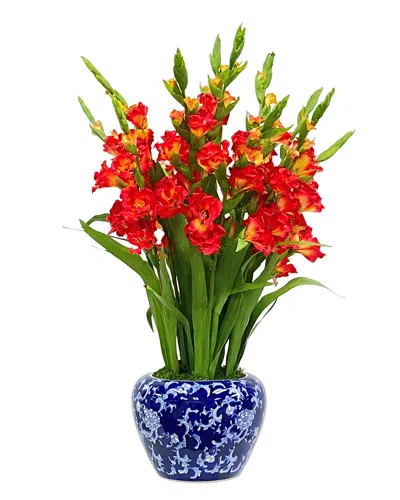 Winward Home Gladiolus In Fish Bowl Faux-floral Arrangement In Blue