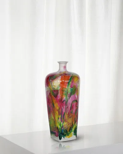 Winward Home Hand-painted Vase, 10.5" In Orange/green