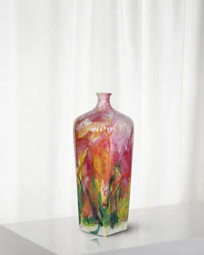 Winward Home Hand-painted Vase, 13" In Orange/green