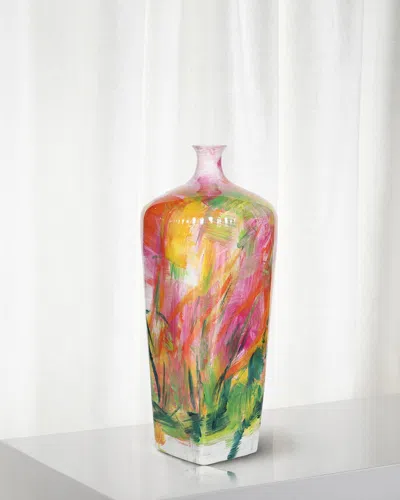 Winward Home Hand-painted Vase, 16" In Orange/green