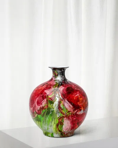 Winward Home Handpainted Abstract Floral Vase In Red