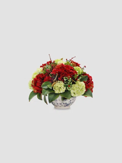 Winward Home Holiday Hydrangea & Magnolia Leaf In Bowl In Multi