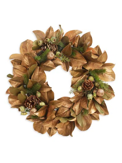Winward Home Holiday Newness Faux Magnolia Leaf Mix Wreath In Brown