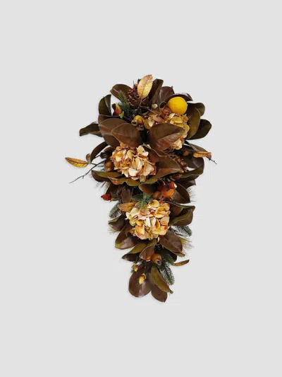 Winward Home Holiday Newness Faux-hydrangea & Magnolia Leaf Teardrop In Brown