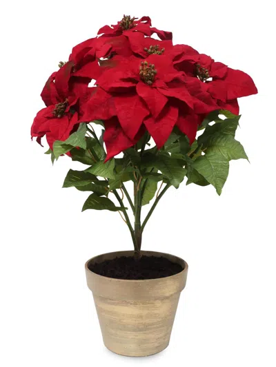Winward Home Holiday Newness Potted Faux-poinsettia Branch In Red