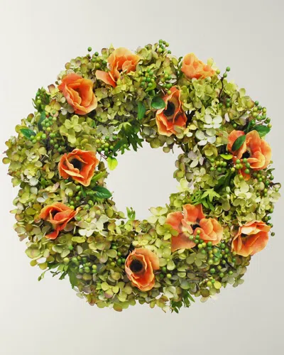 Winward Home Hydrangea & Anemone Wreath In Orange