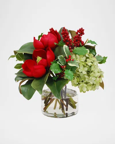 Winward Home Hydrangea & Magnolia 17" Faux Floral Arrangement In Cylinder Vase In Multi