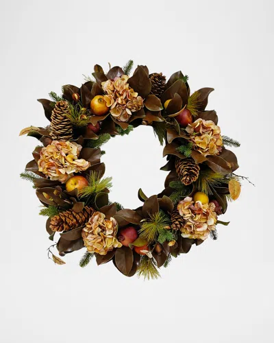 Winward Home Hydrangea & Magnolia Leaf 30" Wreath In Brown